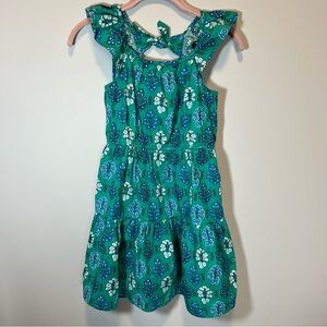 Crewcuts Green Blue Floral Ruffle Strap Dress Girls Summer Cotton Dress‎ 10